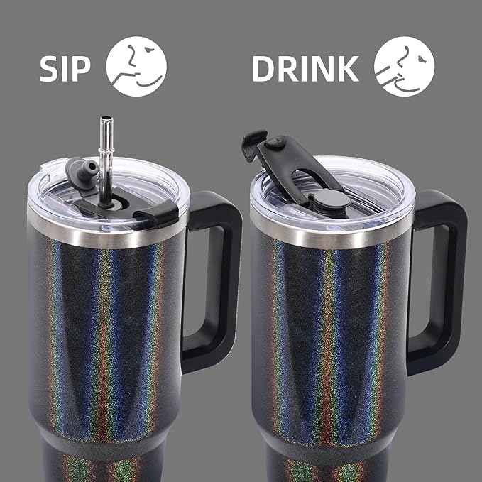 40 oz Shiny Tumbler with Handle,Tumbler with Lid and Straw,Double Wall Insulated Cup Stainless Steel Travel Mug(Cold for 34 Hours),Water Bottle for Iced Tea,Coffee,Cold Beverages(Black)