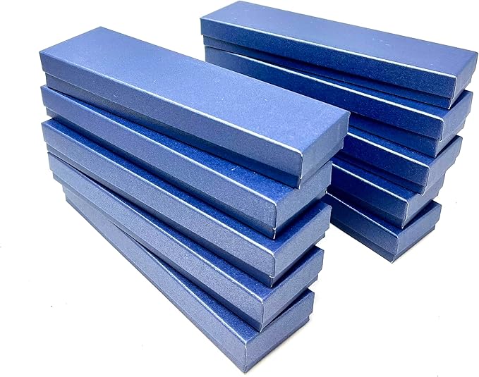 10 Pack Pearl Blue Cotton Filled Paper Cardboard Jewelry box for Necklace, Watch, Bracelets, Pen, Pocket Watches, Anklets for Wedding, Anniversary, Engagement, Birthday Size- 8.1" x 2.2" x 1"