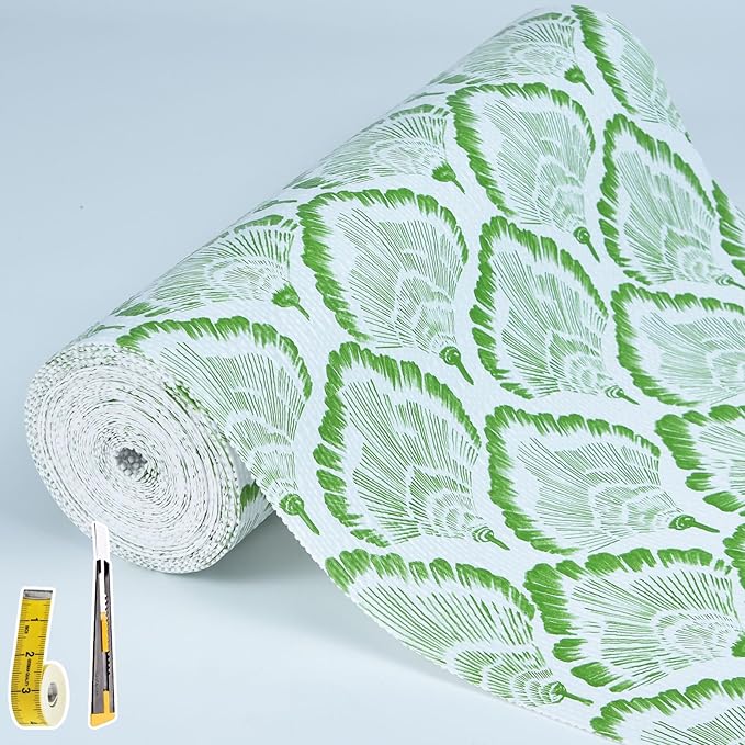 Drawer and Shelf Liner - Green Banana Leaf Pattern,Non Adhesive Non Slip Waterproof Easy-Clean Liner for Kitchen Cabinet, Refrigerator, Bathroom, Pantry Storage Drawers, 17 in x 20 Ft.