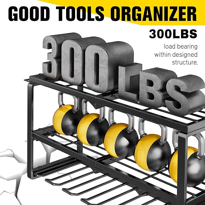 Heavy Duty Power Tool Organizer Wall Mount - 300lb Capacity 3-Tier Storage Rack with 7 Drill Holders for Garage Workshop Tools
