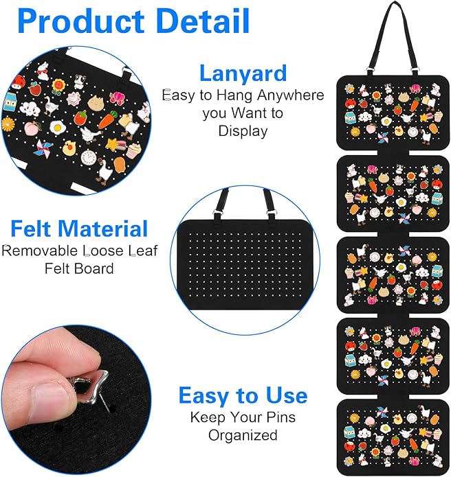 Pin Badge Display,5 Sheet Wall Hanging Brooch Organizer Storage, Removable Hanging Jewellery Organiser Earring Storage Organiser at Least 170 Pins Ideal for Collectors