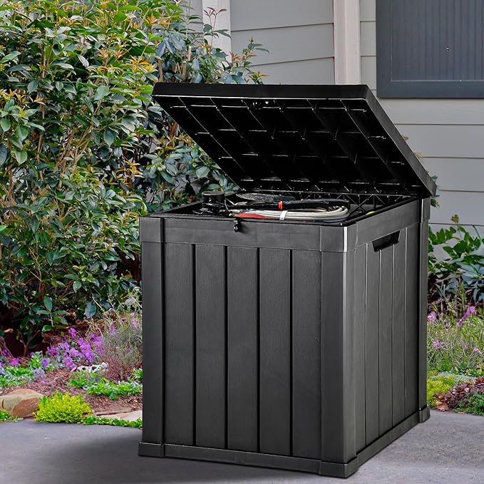 YITAHOME 51 Gallon Outdoor Storage Deck Box, Waterproof Resin Package Delivery and Storage Box with Lockable Lid for Patio Furniture Cushions, Pool Accessories, Garden Tools, Black