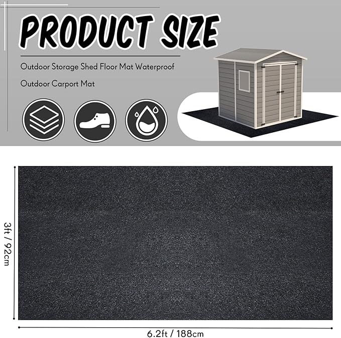 Haull Outdoor Storage Shed Floor Mat Waterproof Outdoor Carport Mat Thickened Soft Patio Furniture Pad Washable with Non Slip Backing, Storage Shed Not Included(6 x 3 ft)