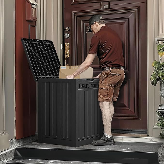 YITAHOME Resin Package Delivery Box 51 Gallon, Secure Lockable Resin Package Delivery Container, Deck Box for Porch & Curbside, Black