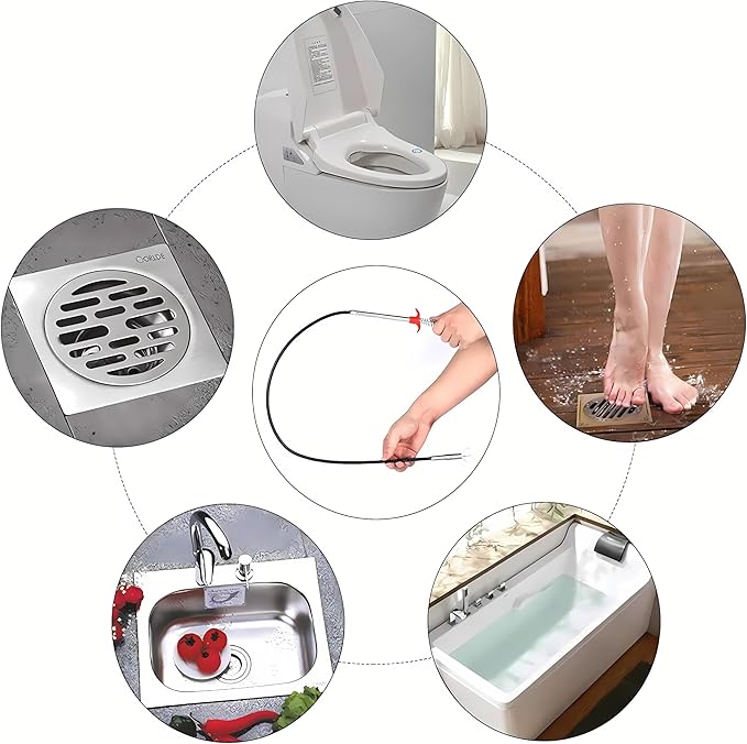 Drain Snake, Drain Clog Remover - Gutter Cleaning Tools Drain Cleaner for Toilet Sewer Shower Kitchen Bathroom Tub Clogged Drains Opener Cleaning Tool, Flexible Grabber Claw Pick Up Reacher (63 inch)