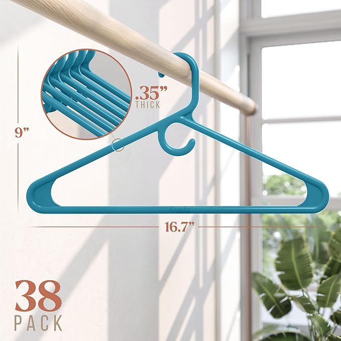 NEATERIZE Ultra Heavy Duty Plastic Clothes Hangers - Blue - Durable Coat, Suit and Clothes Hanger. Perchas De Ropa (38 Pack - Blue)