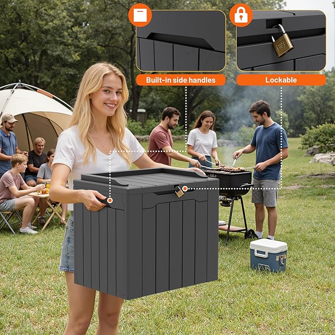 32 Gallon Deck Box Outdoor Indoor Waterproof Storage Box for Patio Furniture, Pool Accessories, Garden Tools, and Cushion Storage, Gray