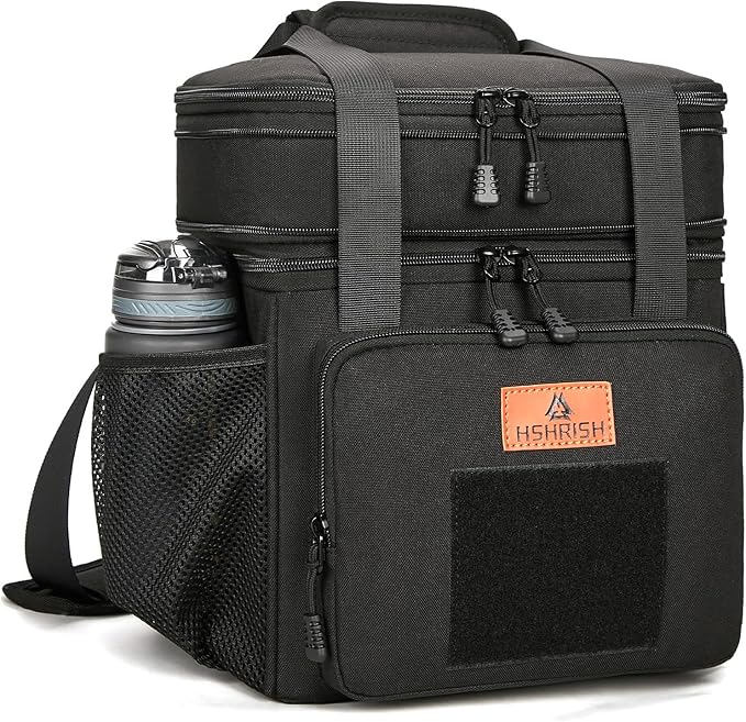 HSHRISH Expandable Large Tactical Lunch Box for Adults, Durable Insulated Lunch Bag with Shoulder Strap, Soft Cooler Bag for Men Work Outdoor Picnic Trips, 20 Can/16 L, Black
