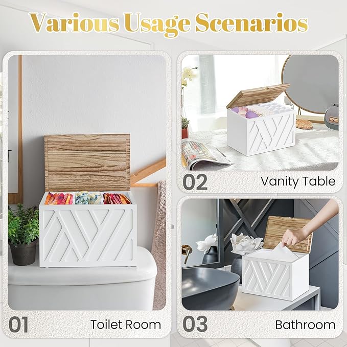 Tampon Holder for Bathroom Decor, Feminine Product Organizer with Lid, Shark Week Tampon Storage, Wood Pad and Tampon Organizer for Toilet Organizer, Bathroom Accessories Box for Girl Stuff