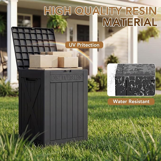 Lockable Outdoor Storage Box 52 Gallon, All-Weather Resin Deck Box for Patio, Garden, Pool, Organizes Furniture Cushions, Gardening Tools, Pool Accessories, Black