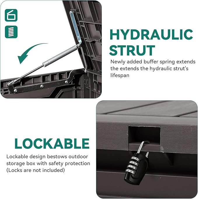 YITAHOME 80 Gallon Resin Deck Box, Weather Resistant Outdoor Storage Box, Lockable Indoor Outdoor Storage for Supplies and Essentials, Dark Brown