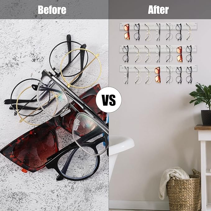 5 Pack Acrylic Sunglasses Organizer Storage Wall Mounted Eyeglasses Holder Hanging Eyewear Display Rack Hanger for Entryway Shelf (Clear)