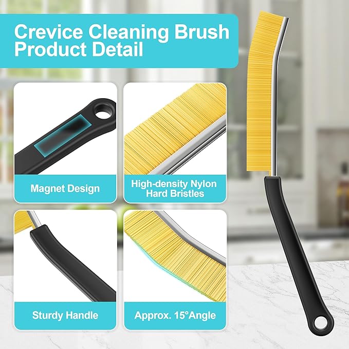 JOYMOOP 4 Pack Crevice Cleaning Brush, Black Hard Bristle Grout Brush, House Cleaning Supplies, Magnetic Gap Cleaning Brush for Kitchen, Bathroom, Window, Toilet, Multifunctional Cleaning Tools
