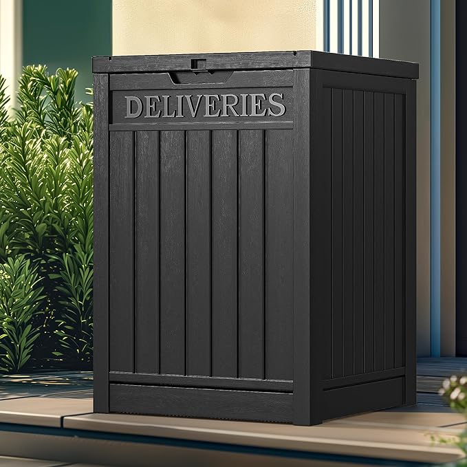 YITAHOME Resin Package Delivery Box 51 Gallon, Secure Lockable Resin Package Delivery Container, Deck Box for Porch & Curbside, Black