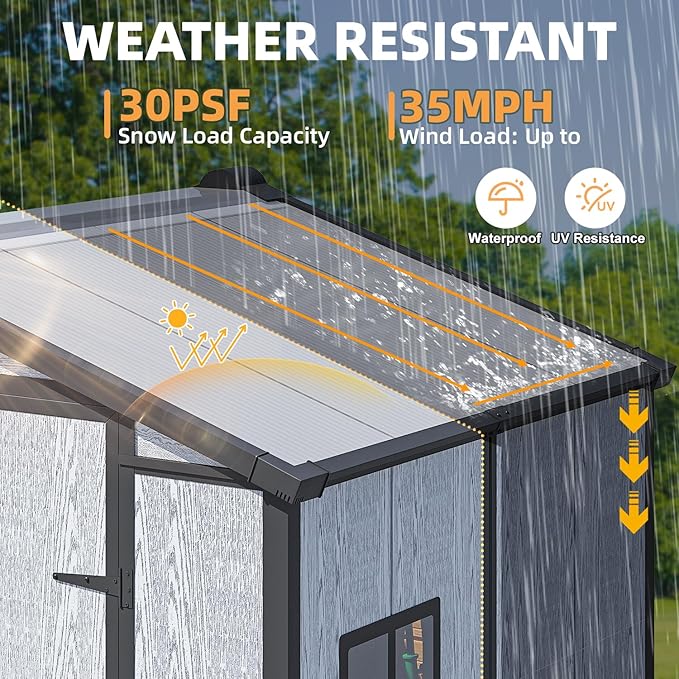 MELLCOM 6x4 FT Resin Outdoor Storage Shed with Floor, Outdoor Storage Tool Shed with Windows and Lockable Door, Resin Garden Shed for Bike, Garbage Can, Lawnmower
