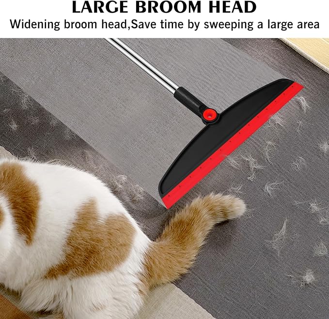 Multifunction Magic Broom, 54 Inch Adjustable Long Handle Silicone Floor Squeegee Broom, Sweep and Scrape 2 in 1 Household Cleaning Brooms for Floor, Bathrooms, Showers, Tile, Pet Hair, Black Red