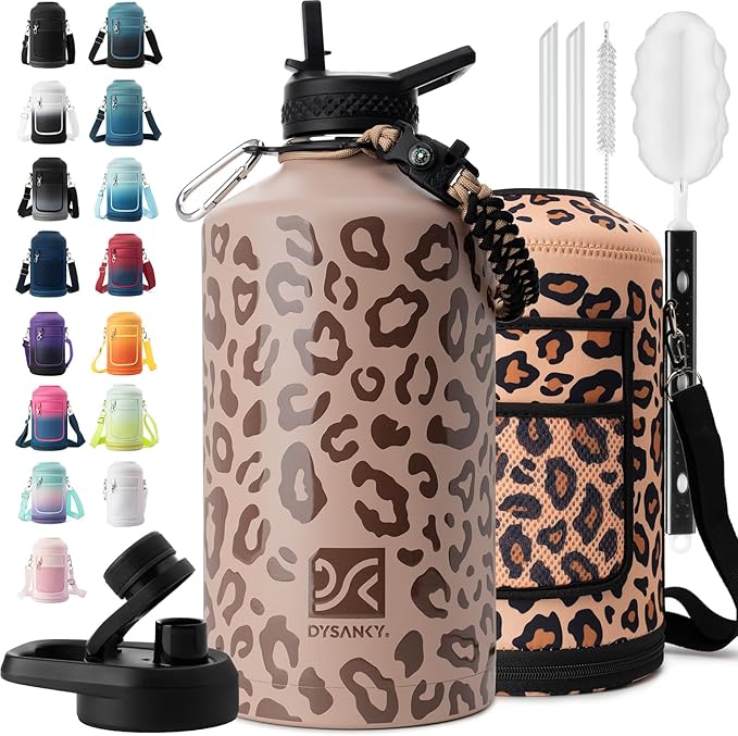 1 Gallon Water Bottle Insulated | Thickened Stainless Steel Vacuum Metal Water Jug | Portable Sports Large for Gym and Hiking with Straw, Carrier Bag, Handle Strap | BPA-Free 128 oz