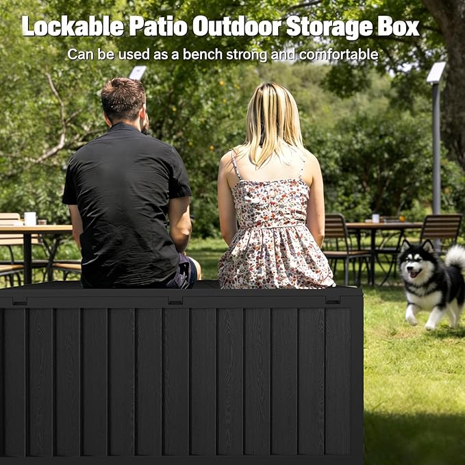 75 Gallon Outdoor Storage Box Waterproof,350LBS Lockable Patio Storage Box for Patio Cushions,Garden Tools and Tools Storage,Outside Storage Box-Black