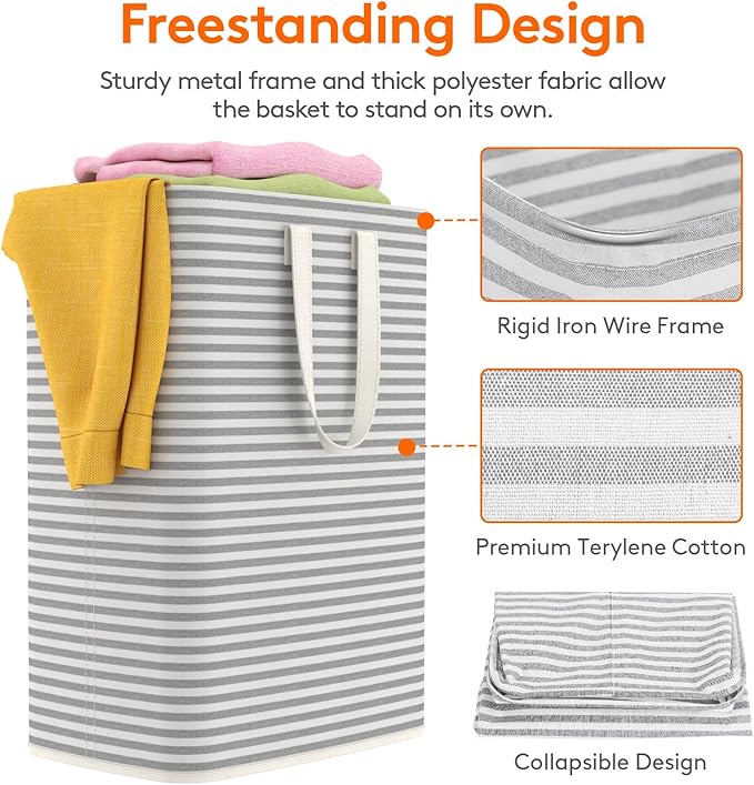Lifewit 2 Pack Laundry Hamper Large Collapsible Laundry Baskets, Freestanding Waterproof Clothes Hamper with Easy Carry Handles in Laundry Room Bedroom Bathroom College Dorm, Grey, 2 x 65L