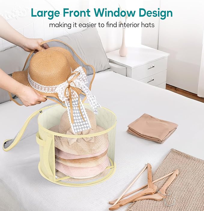 AOODA Oversized Clear Hat Storage Bag for Women, Holds up to 7 Caps Cowboy Hat Organizer for Closet, Wide Brims Hat Case with Carrying Handles (Yellow)