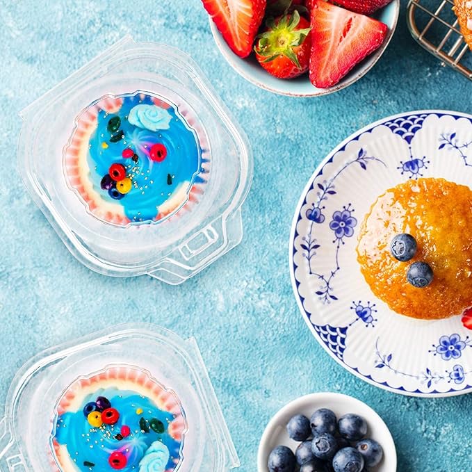 200 Pack Individual Cupcake Containers Plastic Cupcake Boxes Cupcake Holders Stackable Deep Dome Cupcake Carrier
