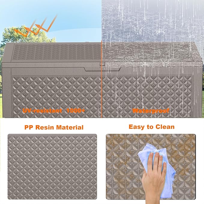 New 100 Gallon Outdoor Storage Box, Resin Deck Boxes Waterproof, Indoor Outdoor Bin for Package Delivery, Patio Cushions, Gardening Tools, Lockable, UV Resistant