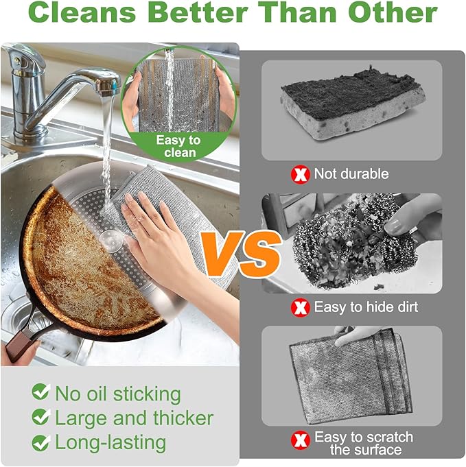 20Counts Multipurpose Wire Dishwashing Rag,Non Scratch Wire Dishcloth,Microfiber Miracle Cleaning Cloth with Mesh,Dual-Sided Steel Mesh Cloth for Pot,Metal Scrubber for Washing Dishes,Grey&Blue