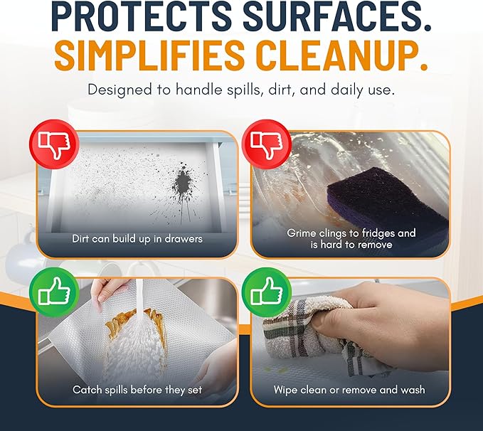 Shelf Liner Drawer Liner for Kitchen Cabinets Non-Adhesive by Linda’s Essentials (12 x 60 Inches) - Non-Slip Easy Clean Kitchen Cabinet and Cupboard Protector, Waterproof Mat, Clear Roll