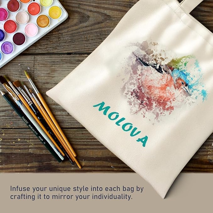 MOLOVA 1-6 Pack Available Premium Canvas Reusable Tote Gift Bags,Made of Natural Canvas with Handle,Work,DIY,Shopping(4 Pack)
