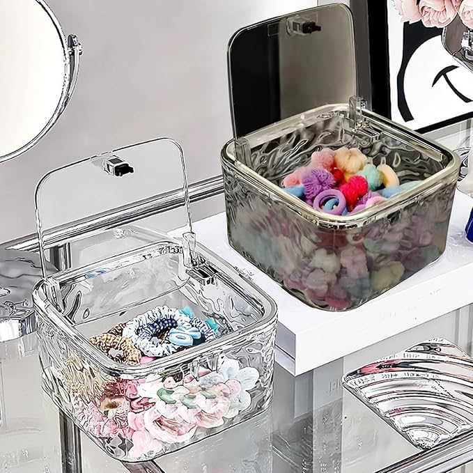 Chic Transparent Hair Accessory Organizer,Portable Flip-Top Hair Tie Organizer,Vanity Container (Transparent,M)