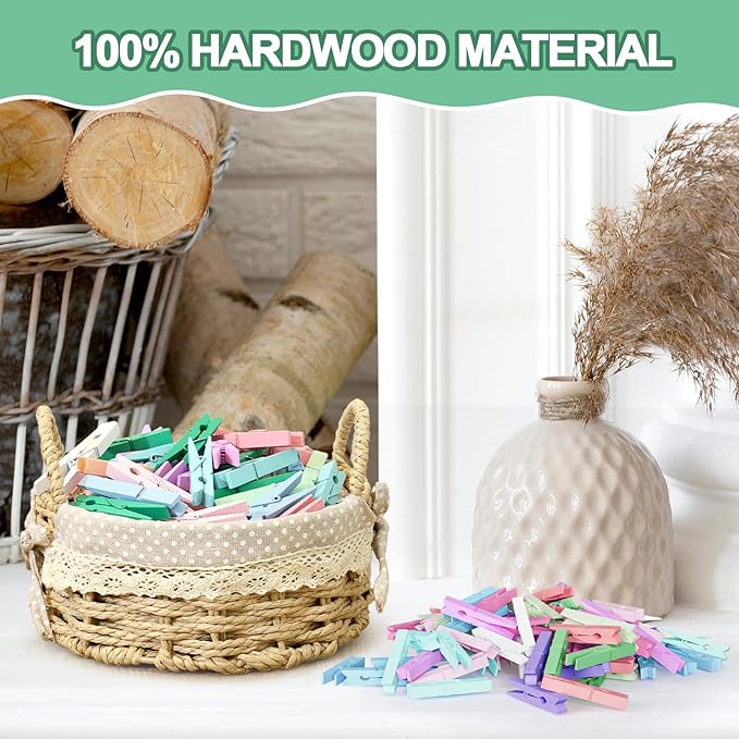 100Pcs Green Clothespins, 2.9 Inch Clothes Pins Wooden, Colorful Clothespins for Hanging Clothes Crafts Picture Laundry