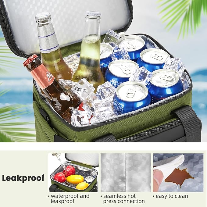 Insulated Lunch Bag & Lunch Box for Men - Double Deck Reusable Lunch Bag for Women Tote Cooler Bag Leakproof Soft Expandable - Large Lunchbox for Work/Adult/Picnic/Outdoor (Green，15L)