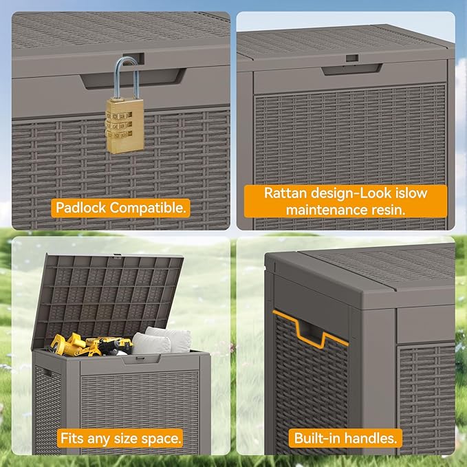 KAMABOKO 31 Gallon Outdoor Storage Box, Resin Deck Boxes Indoor and outdoor, Waterproof Storage Box Lockable Lid for Garden Tools, Package Delivery, Pool Supplies, Patio Cushions, Grey