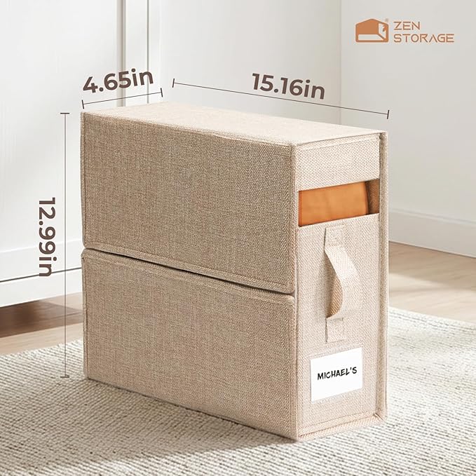 4 Pack Sheet Storage Organizer (King & Queen Size) with handle, Foldable Sheet Set Organizer for Linen Closet, Sheet Organizer for Blanket, Coverlet and Towel, Beige