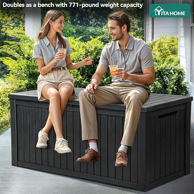 YITAHOME 180 Gallon XL Deck Box Large Outdoor Storage w/Divider for Patio Furniture,Outdoor Cushions, Garden Tools, Sports Equipment and Pool Supplies, Waterproof, Resin, Lockable, Black