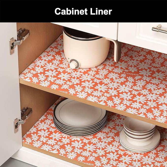 Cooyes Shelf Liner – Premium Non-Adhesive Cabinet & Drawer Liner for Kitchen – Waterproof Shelf Paper with Modern Pattern – Durable EVA Cabinet Mat – Easy to Cut （24" W x 240" L）