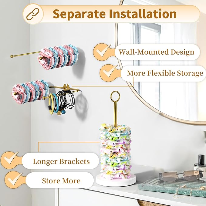 Scrunchie Holder for Desktop, Hair Tie Organizer Wall Mount, Metal Claw Clip Organizer, Headband Storage for Women Hair Accessories Display Stand for Hairbow, Bracelets, Ropes Ties (Gold)