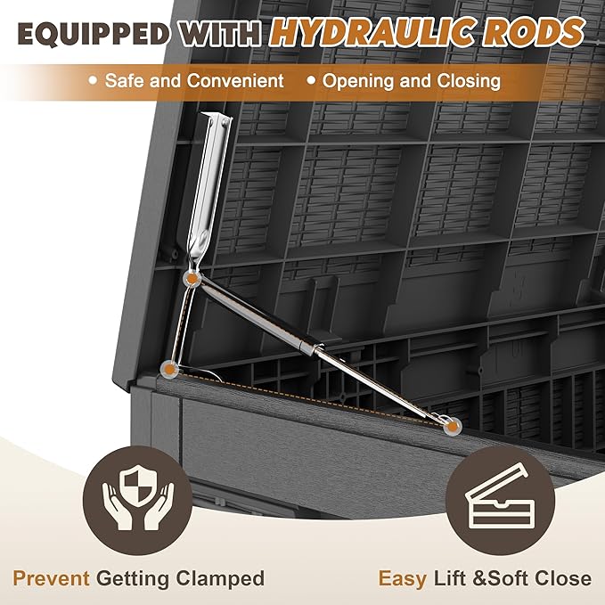 Outdoor Storage Box, Resin Deck Boxes Indoor and outdoor, Waterproof Storage Box Lockable Lid (Black,100 Gallon)