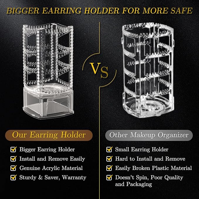 Hanging Jewelry Organizer with 10 Silver Polishing Cloths, Jewelry Holder with 156 Holes and 160 Grooves for Earring, Necklaces, Bracelet with Rotating Hanger, Easy Assembly (Clear)