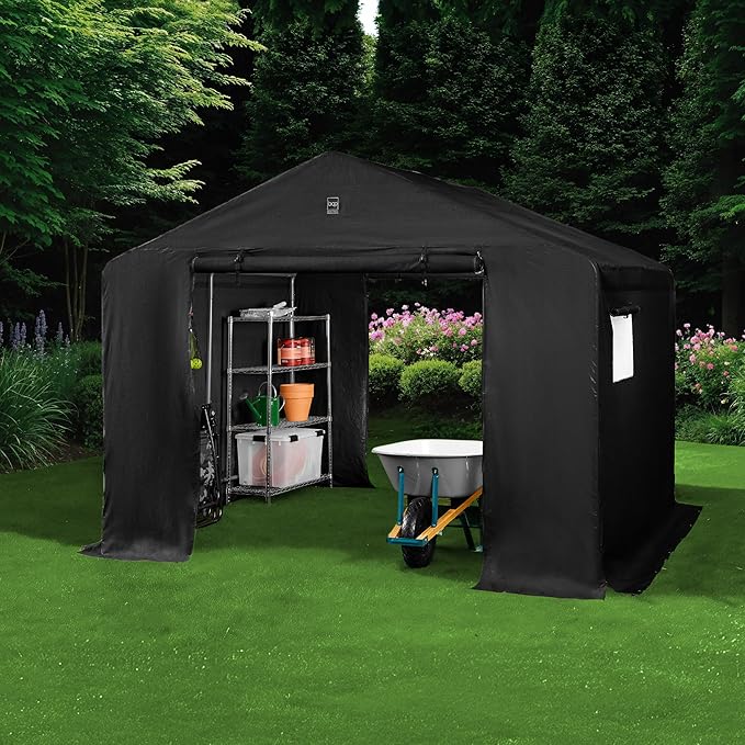 Best Choice Products 10x8ft Outdoor Storage Shed, Carport, Canopy Shelter, Dual Doors & Windows, Metal Frame, Weather-Resistant, Perfect for Storing Motorcycle, Bike, Garden Tools – Black