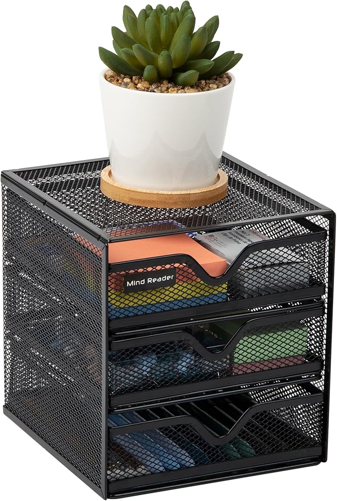 Mind Reader Desktop Accessory Storage, Desk Supplies, Organizer, Office, Metal Mesh, 6.25" L x 6.5" W x 6.5" H, Black