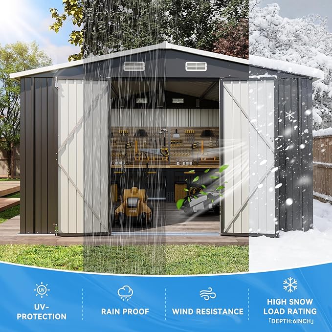 Aoxun 10x12 FT Outdoor Storage Shed - Metal Garden Tool Shed with Lockable Doors & Slooping Roof, Waterproof Outside Storage Shed Ideal for Tools, Garden Equipment & Bikes, Patio Placement(Black)