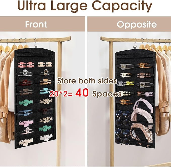 OAOLEER Claw Clip Organizer, Double-Sided Hair Clip Organizer Storage For Girls Women, Hanging Claw Clip Holder Hair Clip Display for Closet, Wall, Door Room Jewelry Shop (Black)