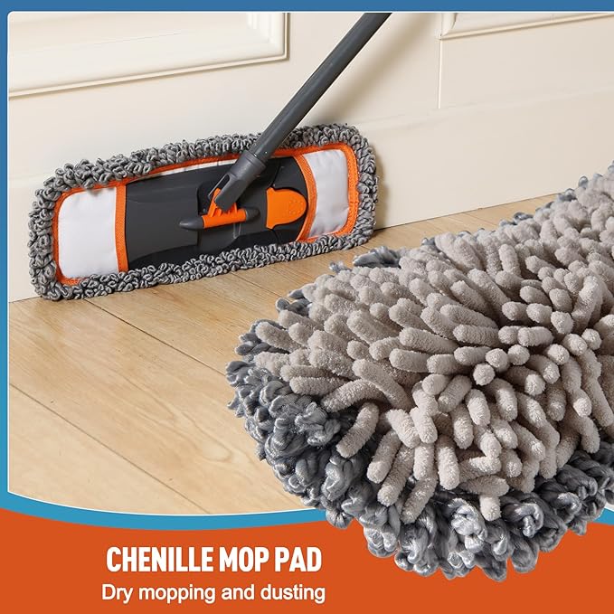 Mops for Floor Cleaning with 3 Different Washable Pads and Extendable 55” Long Handle, Multifunction Dust Mop for Hardwood,Marble,Tile Floor Mopping,Orange
