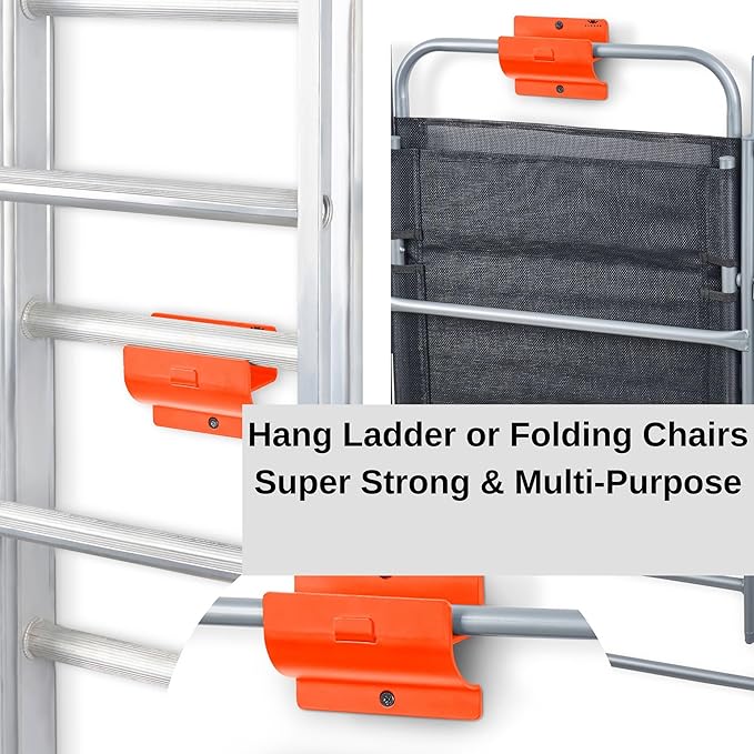Ladder Holders - Set of 4 Garage Hooks - Orange Wall Mount Heavy Duty Ladder Hangers and Brackets