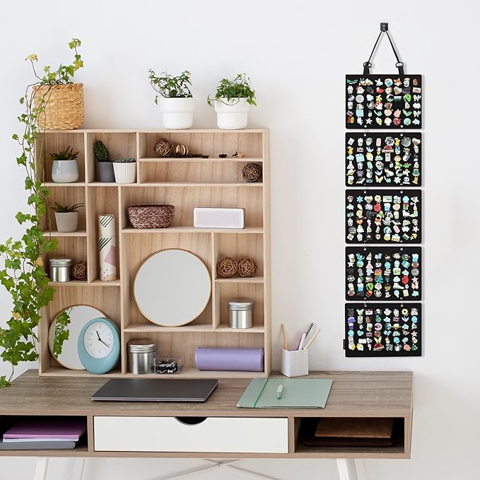 Hanging Enamel Lapel Pin Display Panels Organizer With 5 Loose-leaf Board Pieces, Brooch Pin Enamel Pin Display Pages, Badge Collection Display Holder Holds At Least 120 Pins.(Pins Not Included) (Black)