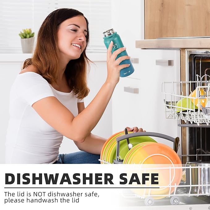 Fanhaw 20 oz Insulated Stainless Steel Water Bottle with Anti-Dust Chug Lid, Leakproof Vacuum Metal Bottle for Kids, Women & Men (White Black)