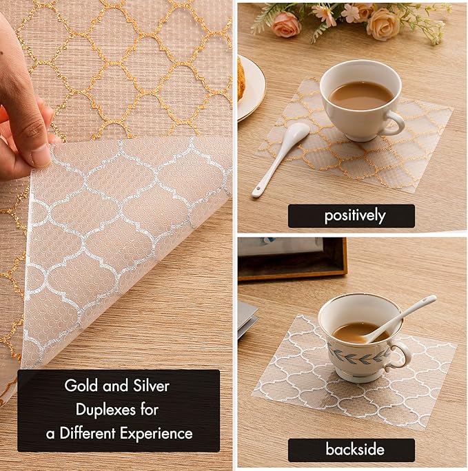 Cooyes Shelf Liner, Non Adhesive Drawer and Cabinet Liner, EVA Washable Oil-Proof Shelf Paper for Kitchen Cabinets, Refrigerator, Storage, Desks with Modern Pattern