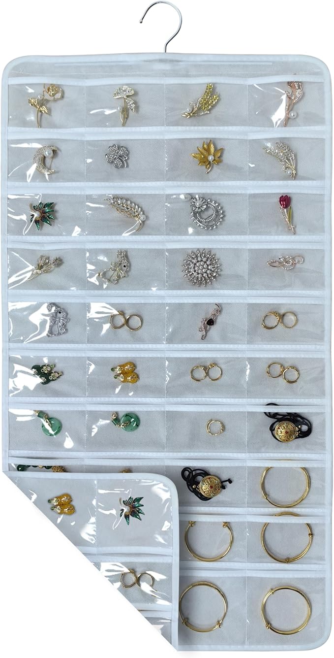 Hanging Jewelry Organizer for Closet Wall Door Double-Sided Jewelry Holder for Earrings, Necklaces, Rings 1 Pcs (White)