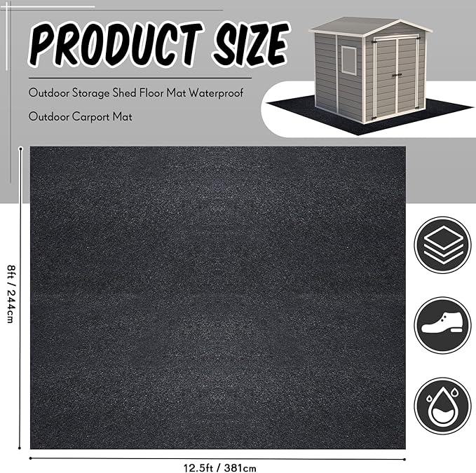 Haull Outdoor Storage Shed Floor Mat Waterproof Outdoor Carport Mat Thickened Soft Patio Furniture Pad Washable with Non Slip Backing, Storage Shed Not Included(8 x 12.5 ft)